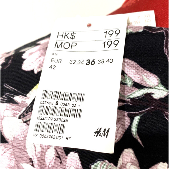 NEW H&M Size 4 Long Sleeve Dress Lilac Floral Print & Goldfinches Boho Casual - Picture 6 of 12